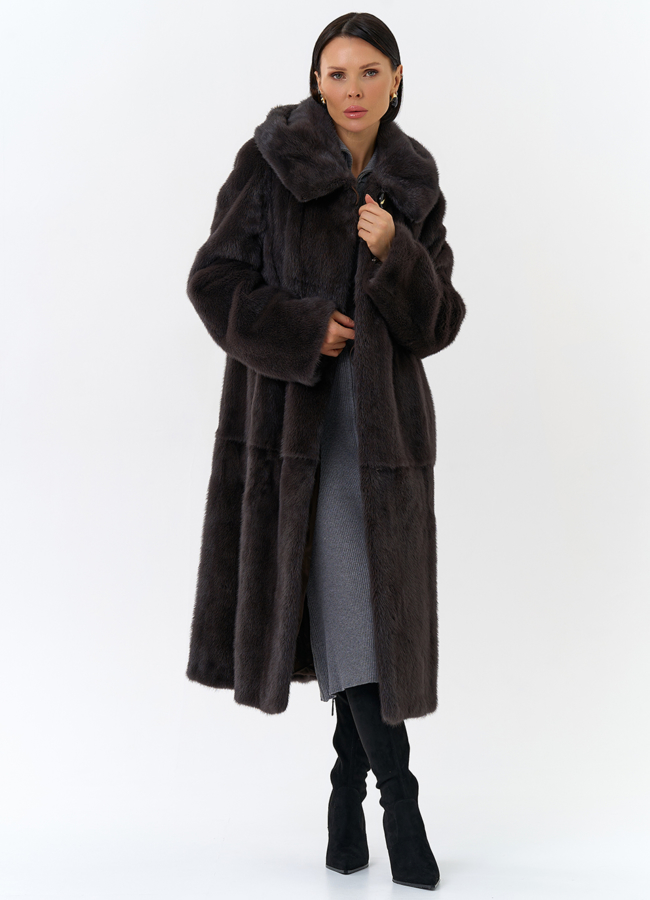 Женская шуба из меха норки  капюшоном модель № 24811 универмаг малина