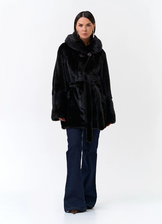 Шуба из меха норки с капюшоном модель № 33697 универмаг малина