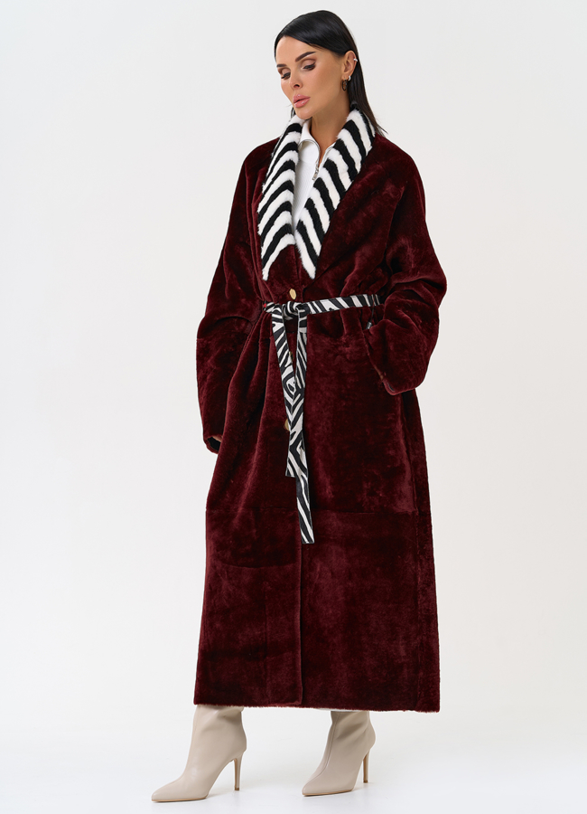 Двусторонняя женская дубленка из овчины SATINO модель № 31398 универмаг малина