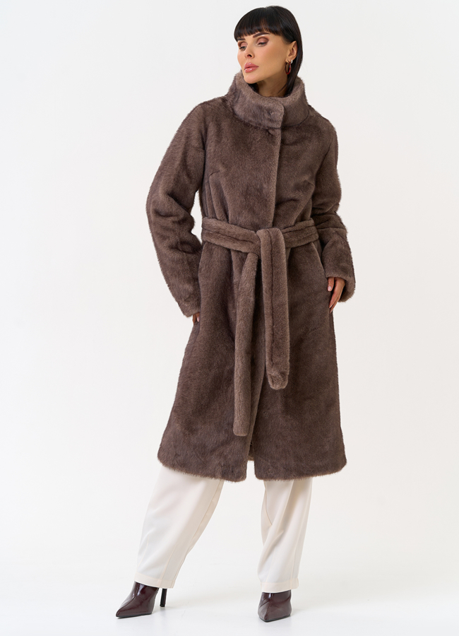 Женская шуба из эко меха с воротником стойкой модель № 31256 в кредит