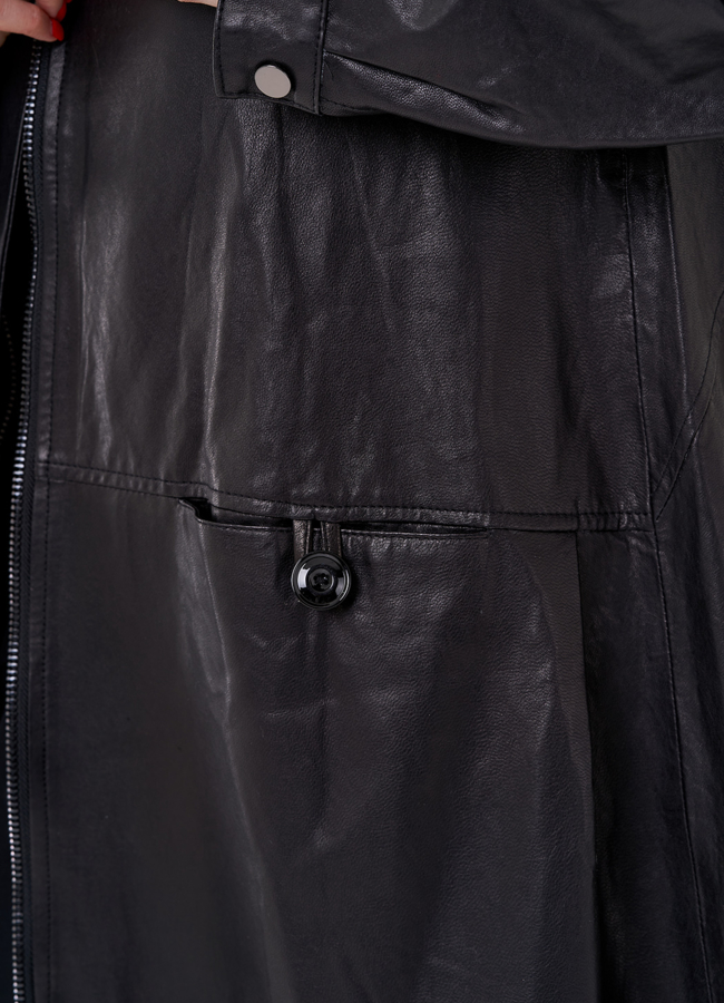 Длинный кожаный плащ с капюшоном модель № 24094 универмаг малина