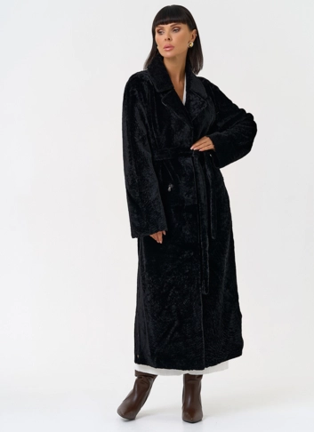 Женская двухсторонняя дубленка с английским воротником фото