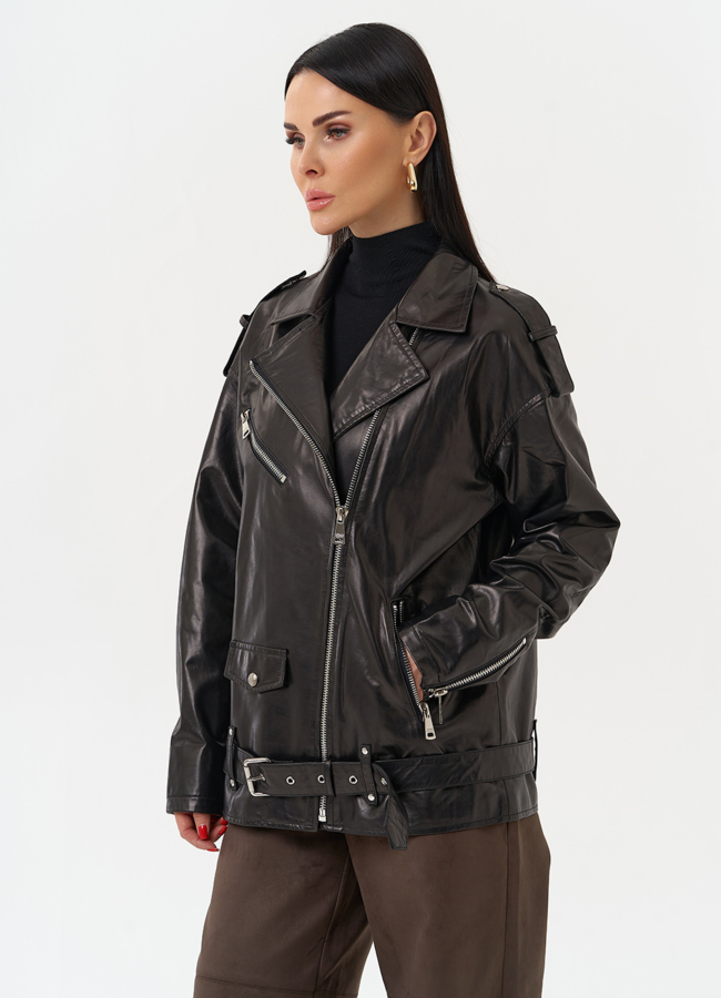 Удлиненная кожаная куртка-косуха модель № 215444 универмаг малина