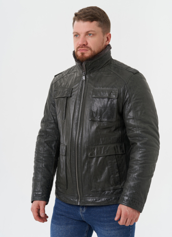 Мужская утепленная кожаная куртка 