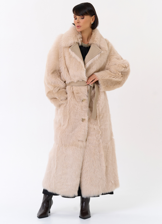 Женская двухсторонняя дубленка с поясом модель № 31929 в кредит