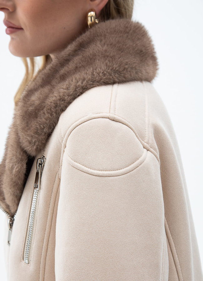 Женская дубленка из эко кожи с отделкой из эко меха модель № 32026 универмаг малина