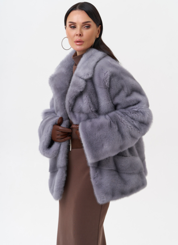 Короткая норковая шуба с английским воротником