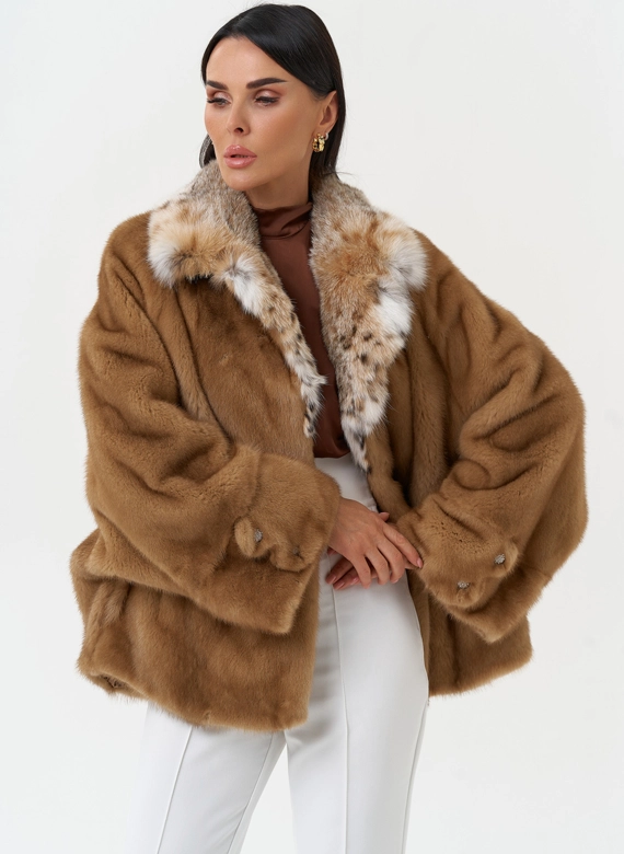 Куртка из меха норки с воротником их меха рыси