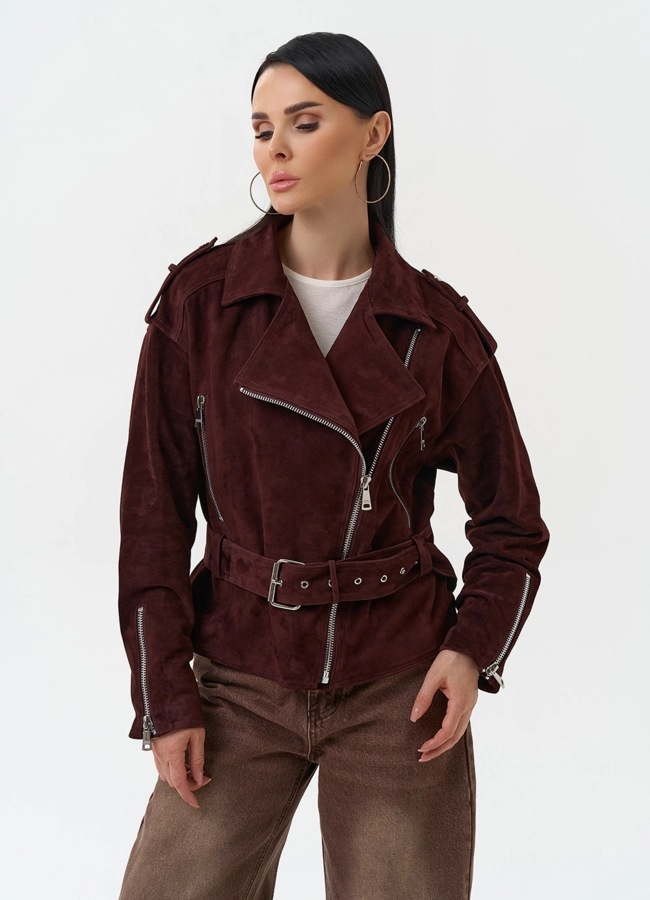 Женская куртка из натуральной замши с поясом модель № 30363 универмаг малина фото