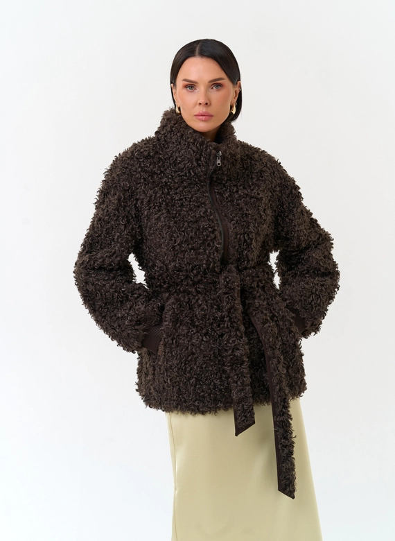 Женская дубленка из эко замши фото