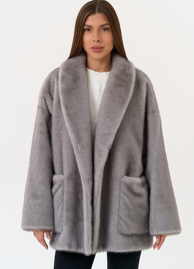 Женская шуба из эко меха с воротником шаль модель № 31503 универмаг малина