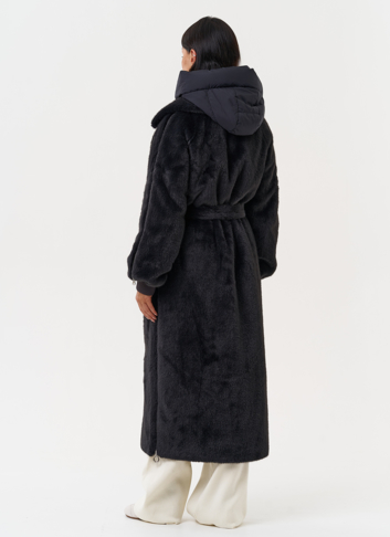 Длинная женская шуба из эко меха в цвете графит