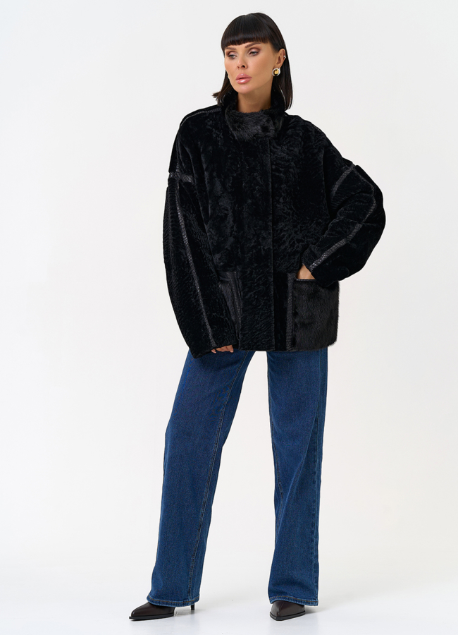 Женская двухсторонняя дубленка с воротником стойкой модель № 31480 универмаг малина