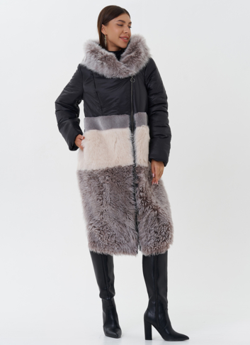 Комбинированный пуховик с овчиной