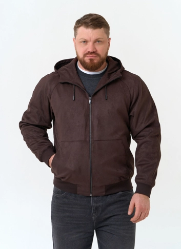 Мужская куртка бомбер из эко замши с капюшоном фото
