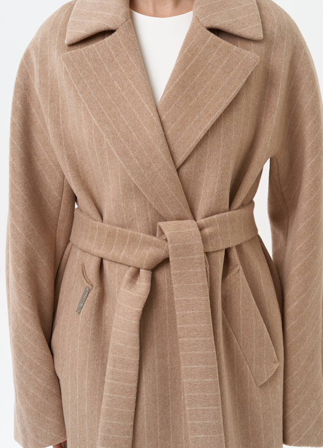 Длинное женское пальто с поясом модель № 29895 универмаг малина