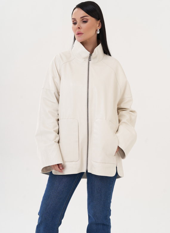 Удлиненная куртка из натуральной кожи белого цвета