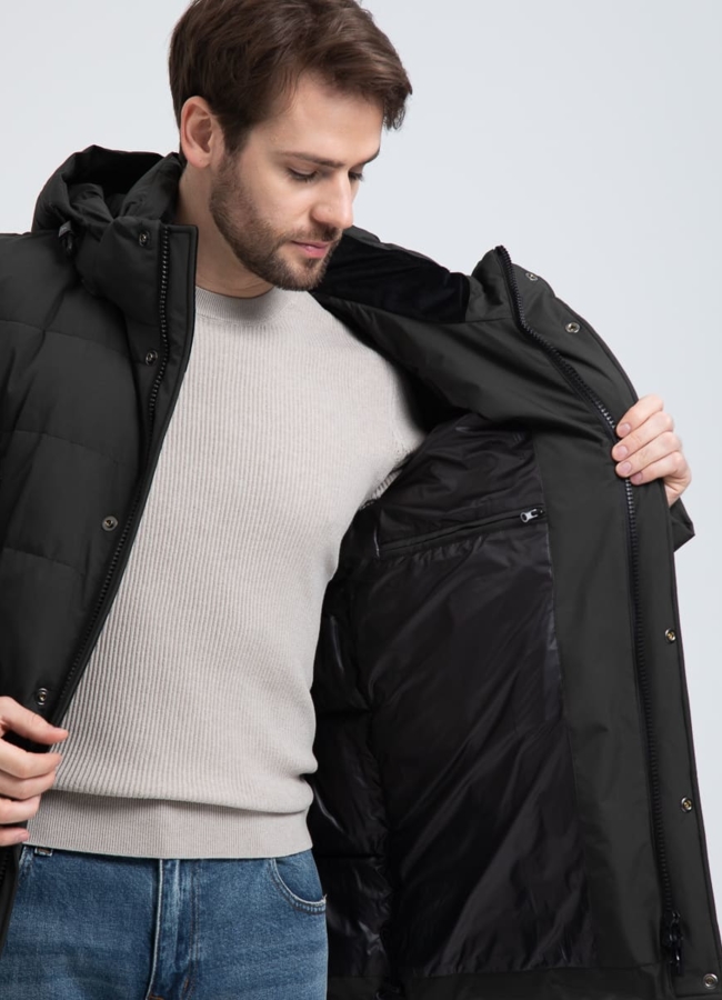 Мужской пуховик с капюшоном  модель № 32036 универмаг малина