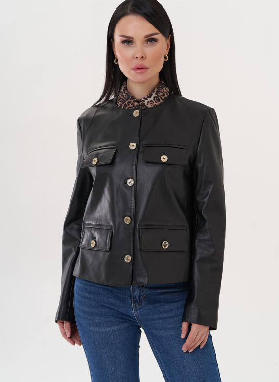 Жакет из натуральной кожи с акцентными пуговицами
