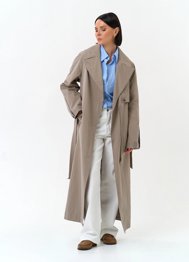 Женский длинный плащ с поясом модель № 33195 в кредит
