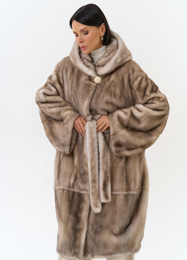 Женская шуба из меха норки с капюшоном модель № 30673 универмаг малина